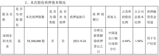 东阳光控股股东持股质押比例约99%